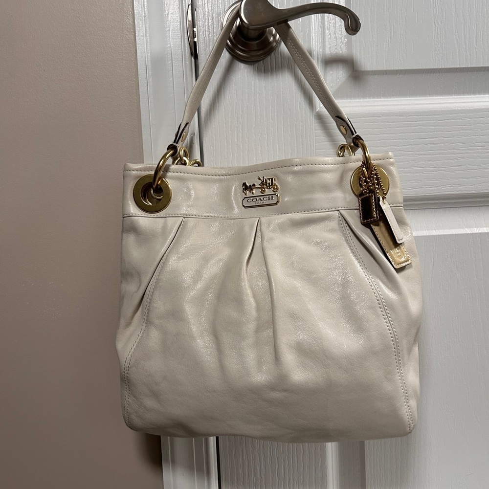 Coach Madison Ivory Pleated Leather Tote with Gold Accents - Picture 8 of 9